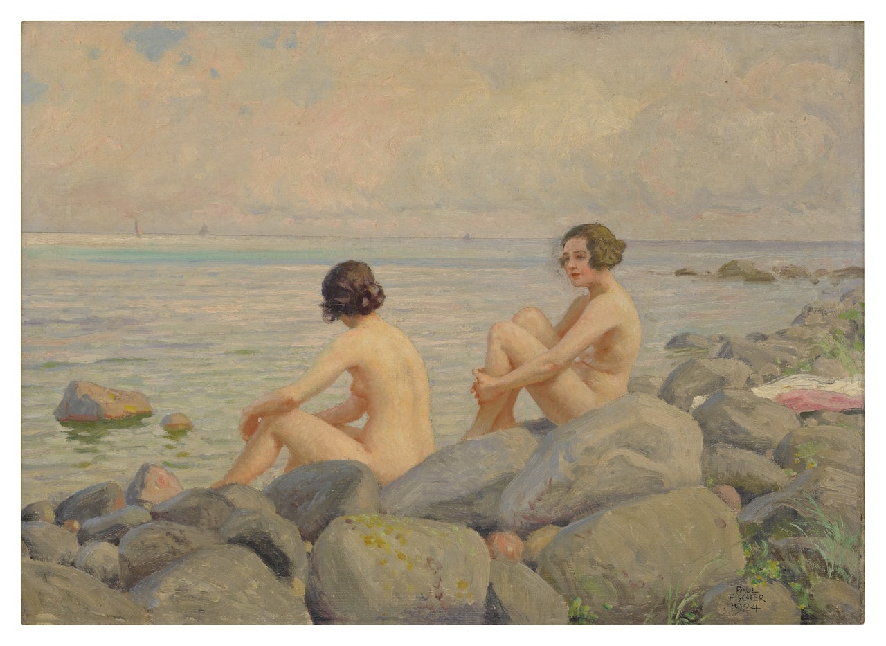 BATHING ON THE ROCKS by Paul Fischer