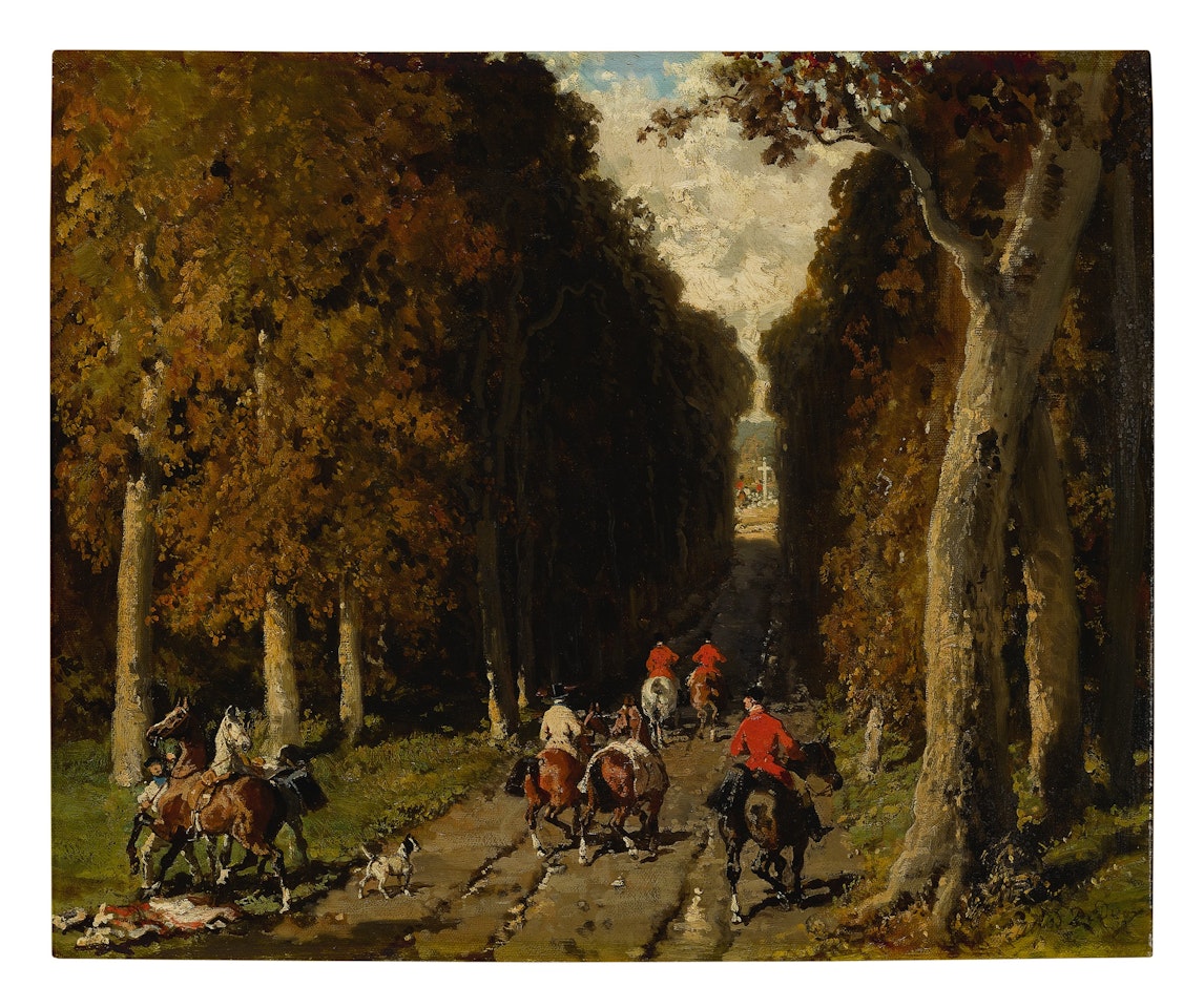 CHASSE DANS L"ALLÉE VERS LA CROIX by Alfred de Dreux