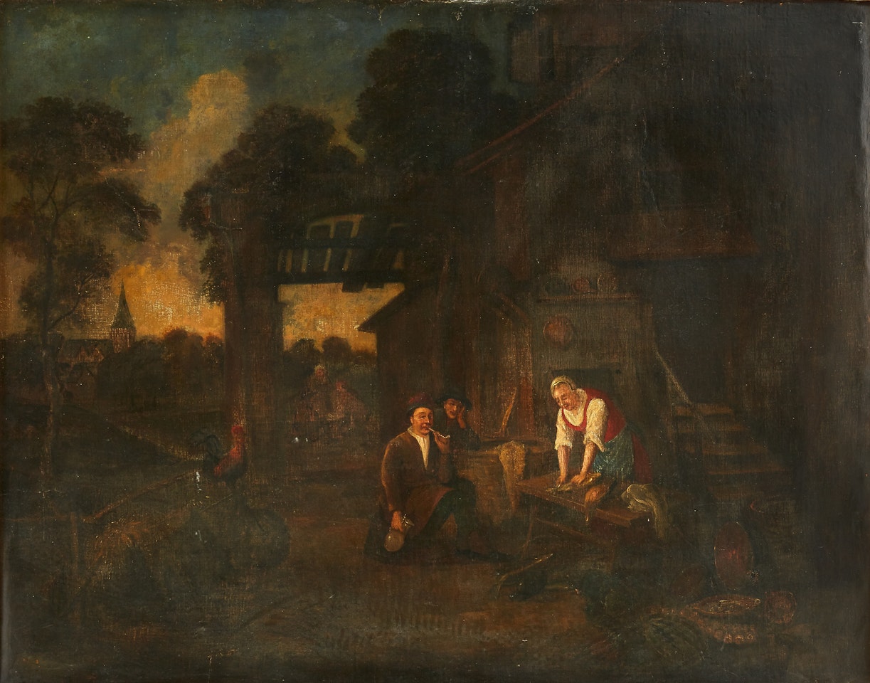 Outside the inn by Dutch School
