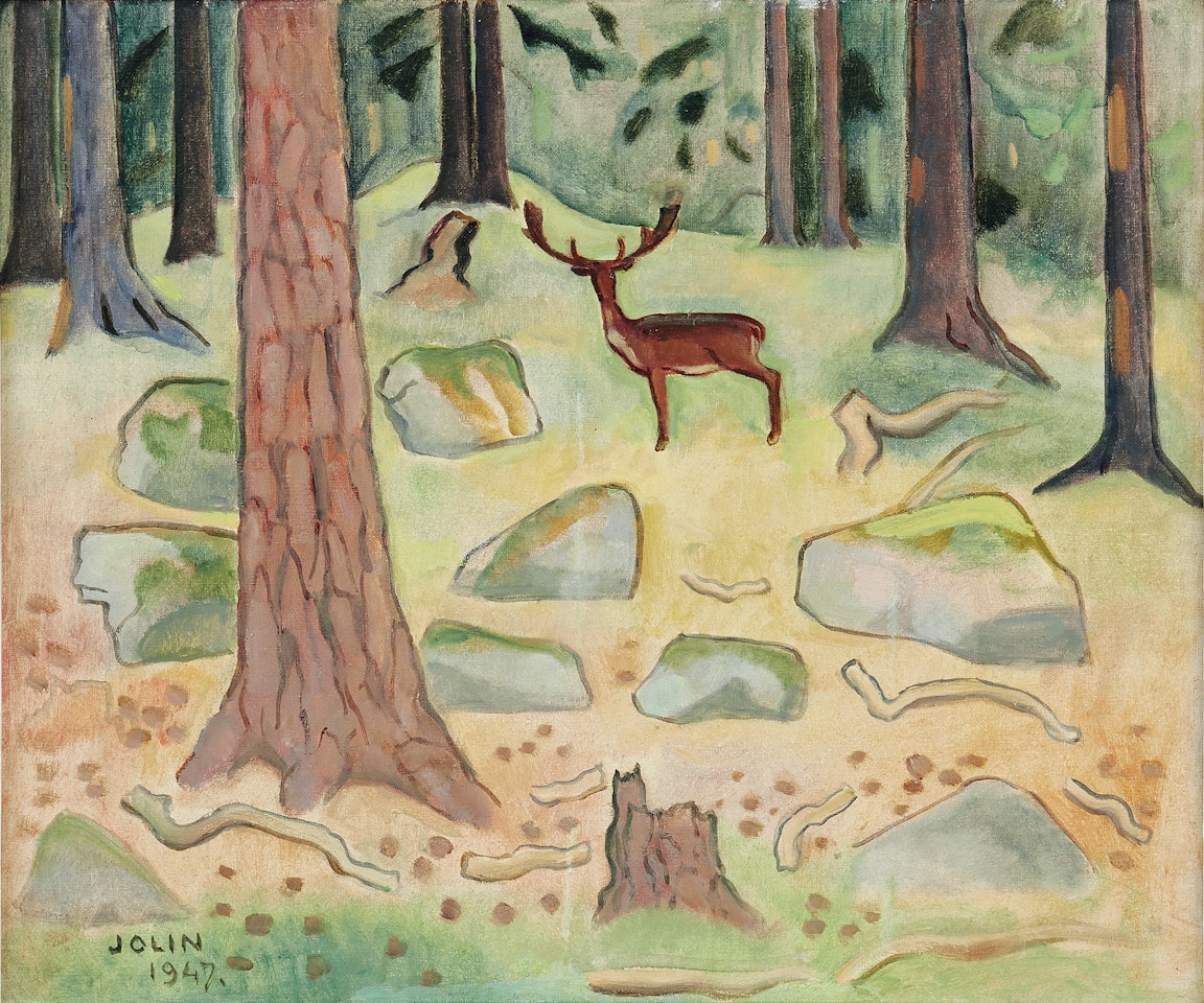 Landscape with deer by Einar Jolin