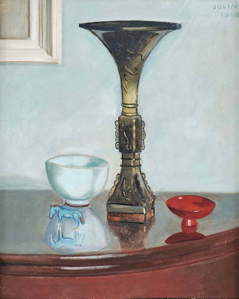 Still life with Chinese bronze vase and figurine by Einar Jolin