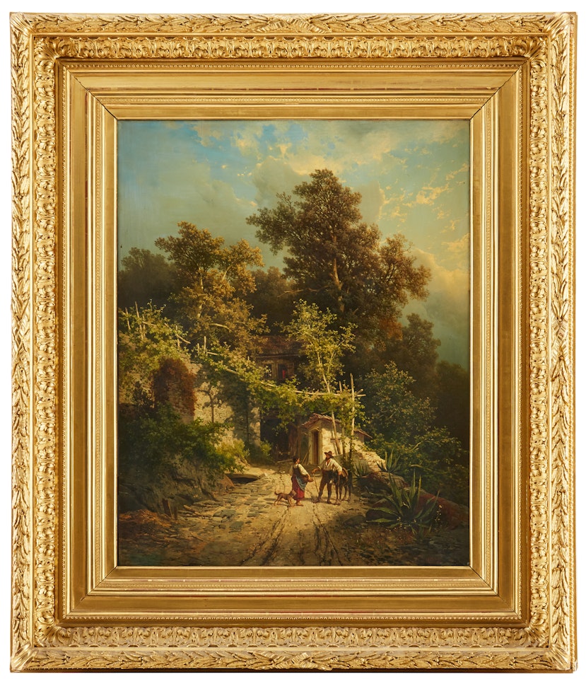 Couple on road in southern green landscape by Alexandre Calame