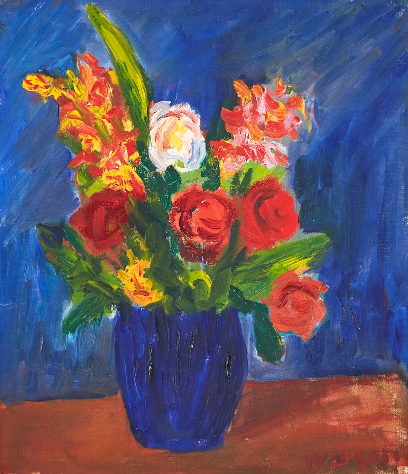 Flower still life in blue vase by Ivan Ivarson