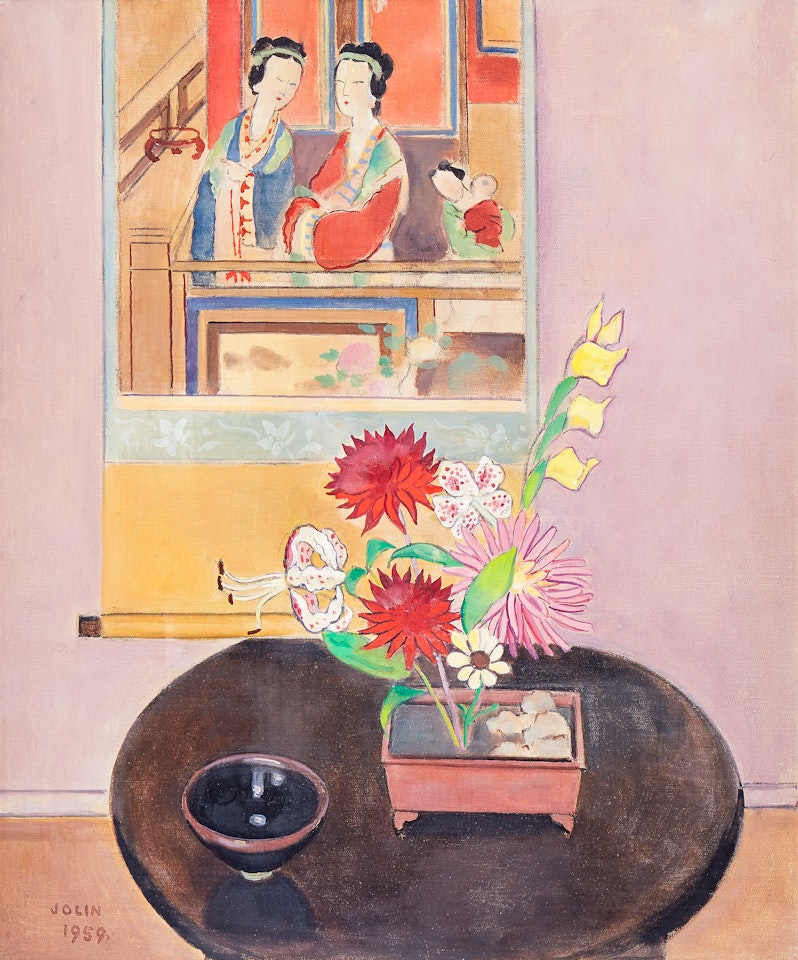 Interior with flowers and Asian objects by Einar Jolin
