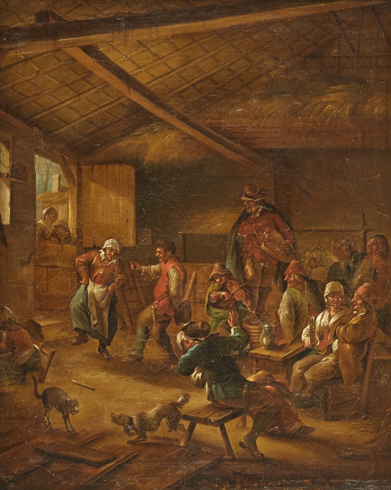 Inn scene with dancing couple by Dutch School