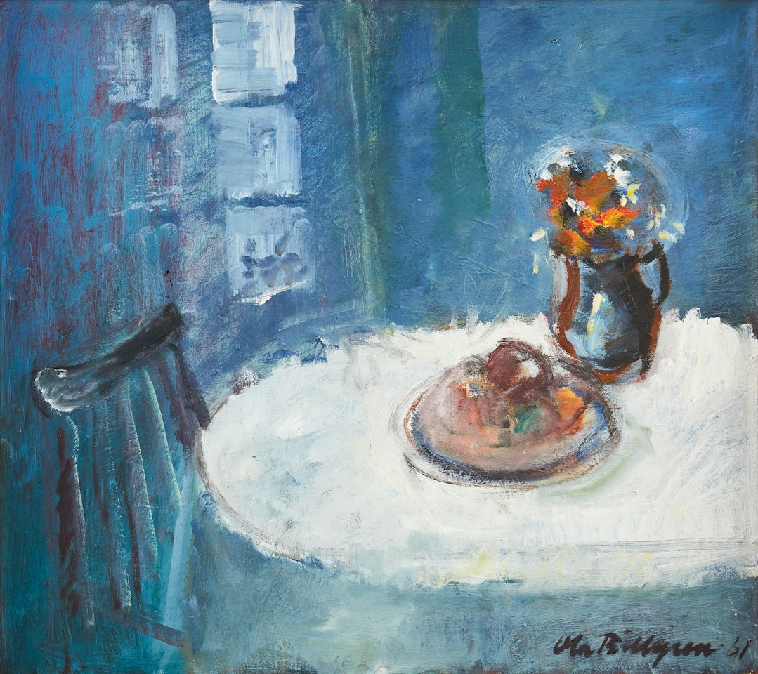 Interior with pitcher and fruit platter by Ola Billgren