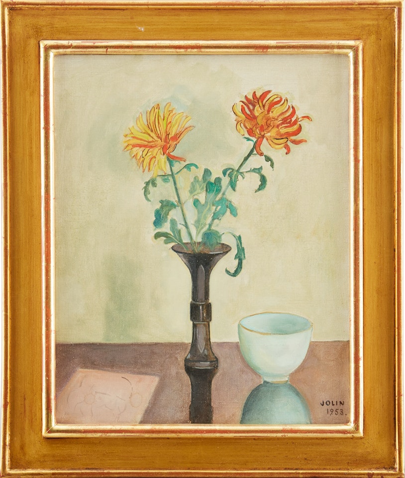 Still life with chrysanthemums in vase by Einar Jolin