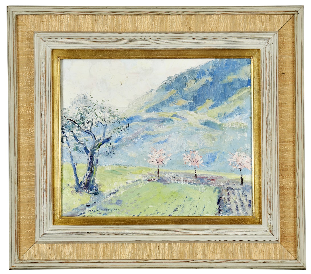 Spring landscape with flowering trees by Olle Hjortzberg