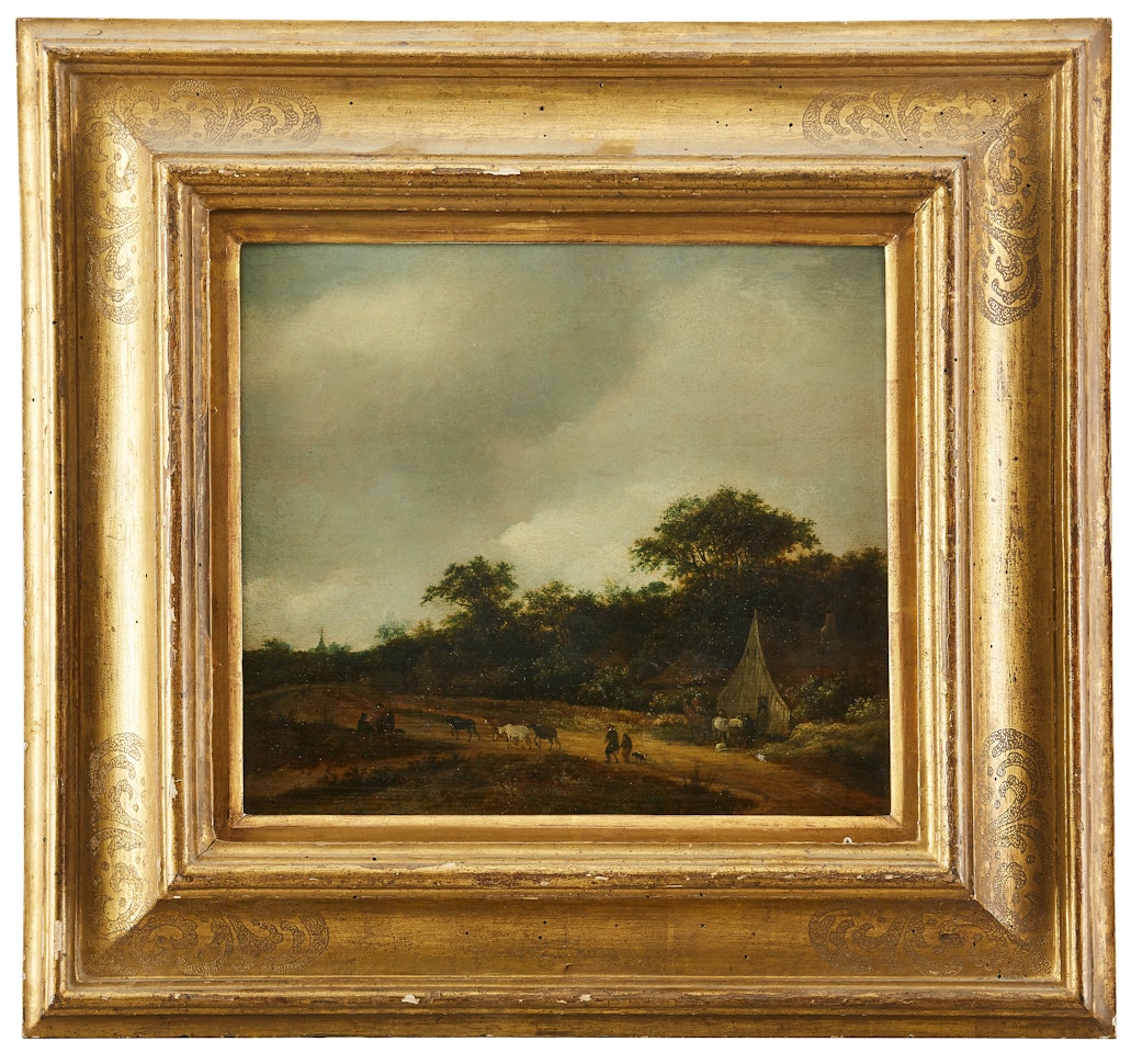 Figures on country road by Dutch School