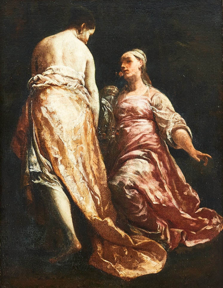 Two women, one smelling a flower by Giuseppe Maria Crespi