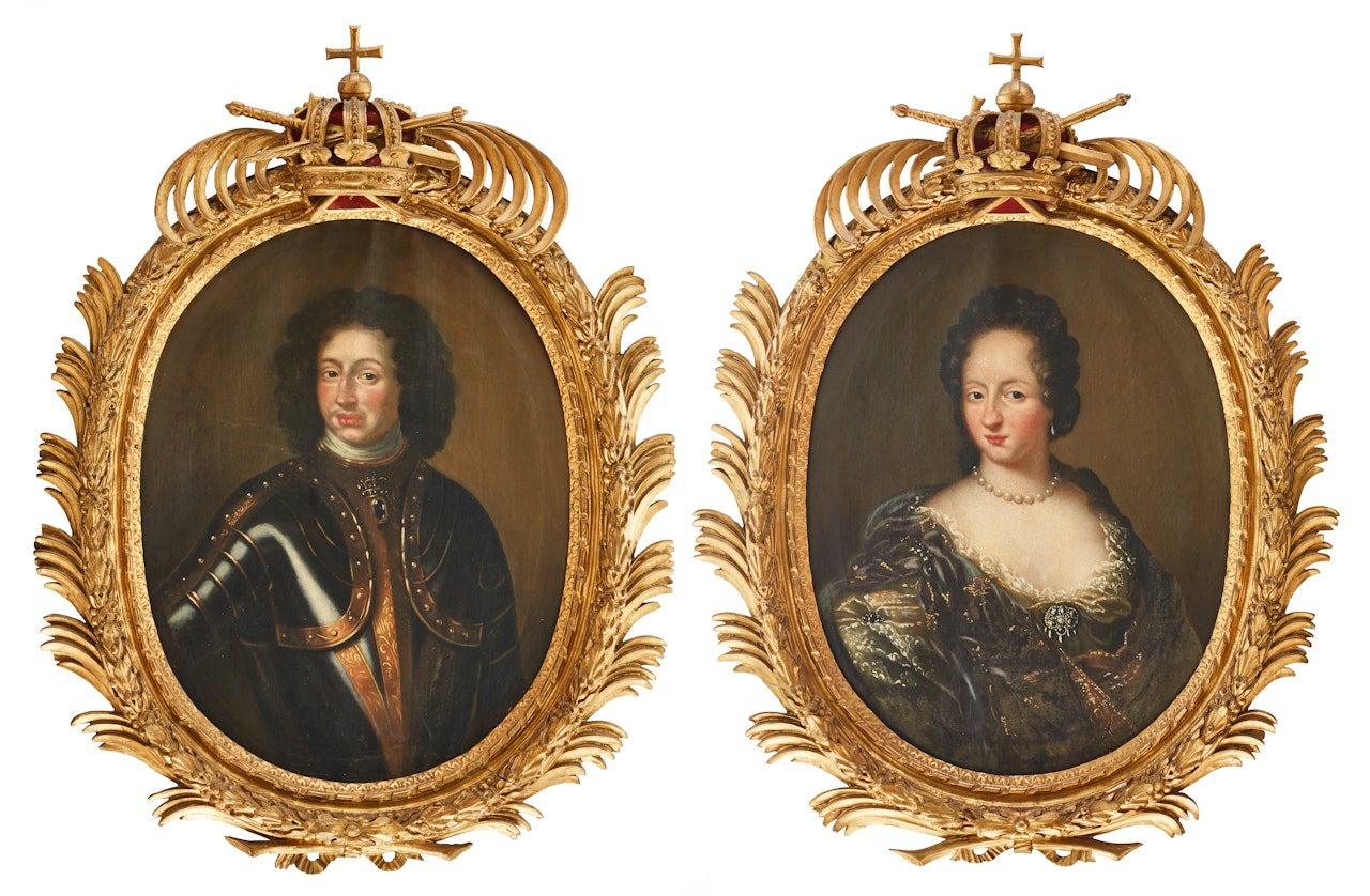 Portrait depicting King Karl XI and Queen Ulrika Eleonora, a couple by David Klöcker von Ehrenstrahl