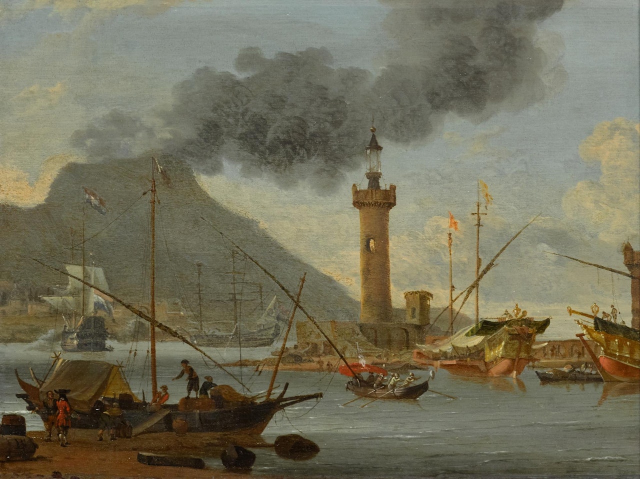 A CAPRICCIO VIEW OF SHIPPING IN A MEDITERRANEAN HARBOUR by Abraham Storck