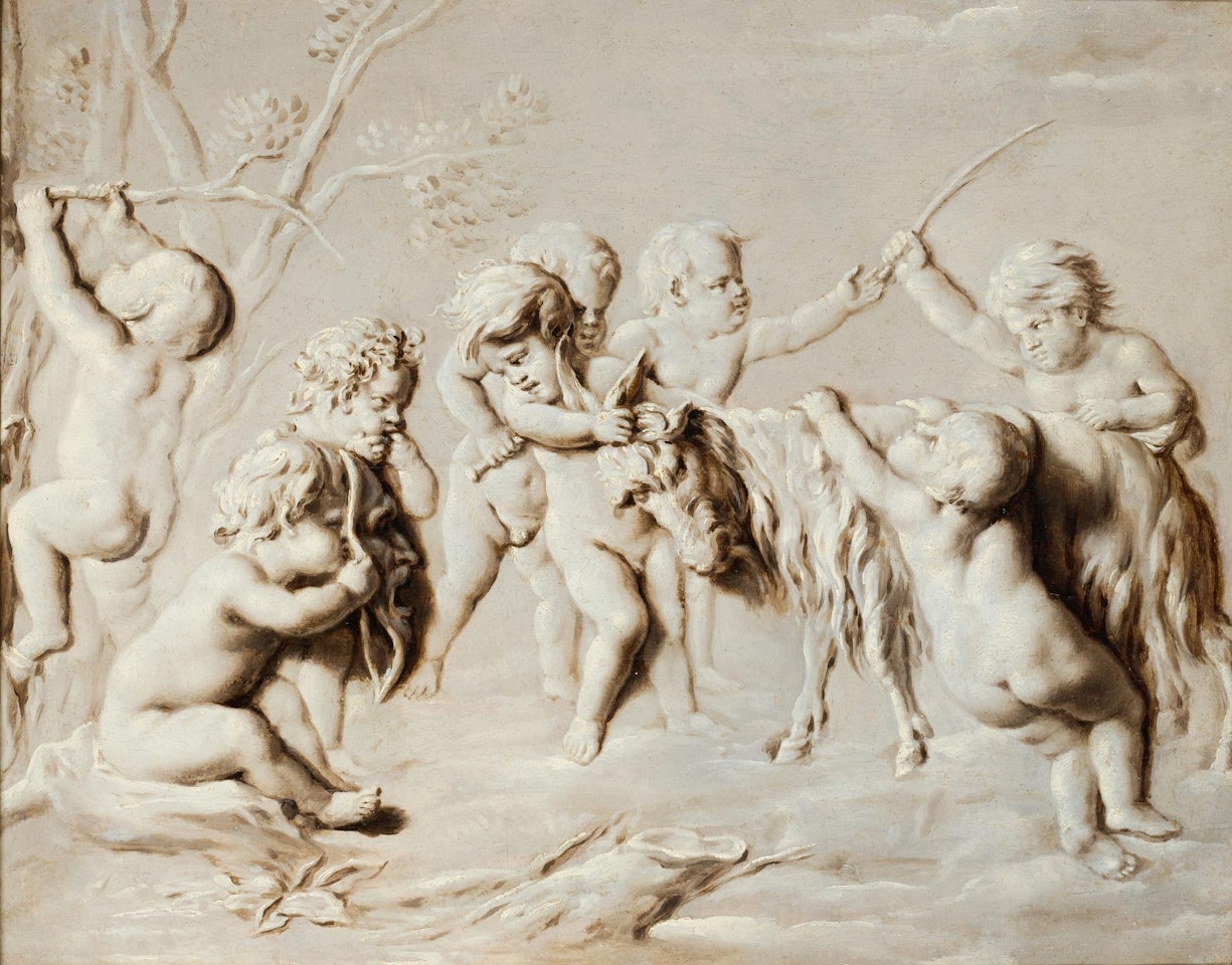 PUTTI PLAYING WITH A GOAT by French School