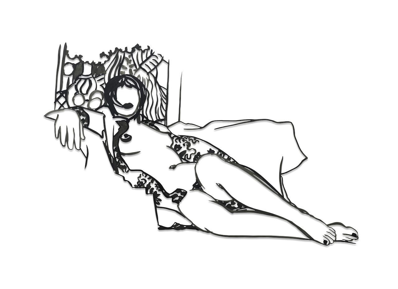 Steel Drawing / Monica nude with Matisse (Black Variation #2) by Tom Wesselmann