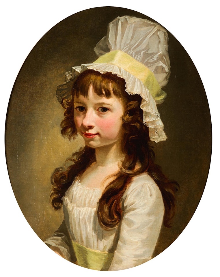 A PORTRAIT OF A YOUNG GIRL, BUST LENGTH, IN A WHITE DRESS AND BONNET by French School