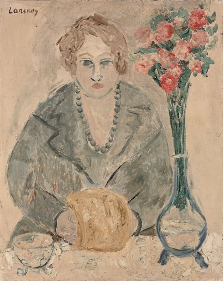 Woman and bouquet of flowers by André Lanskoy