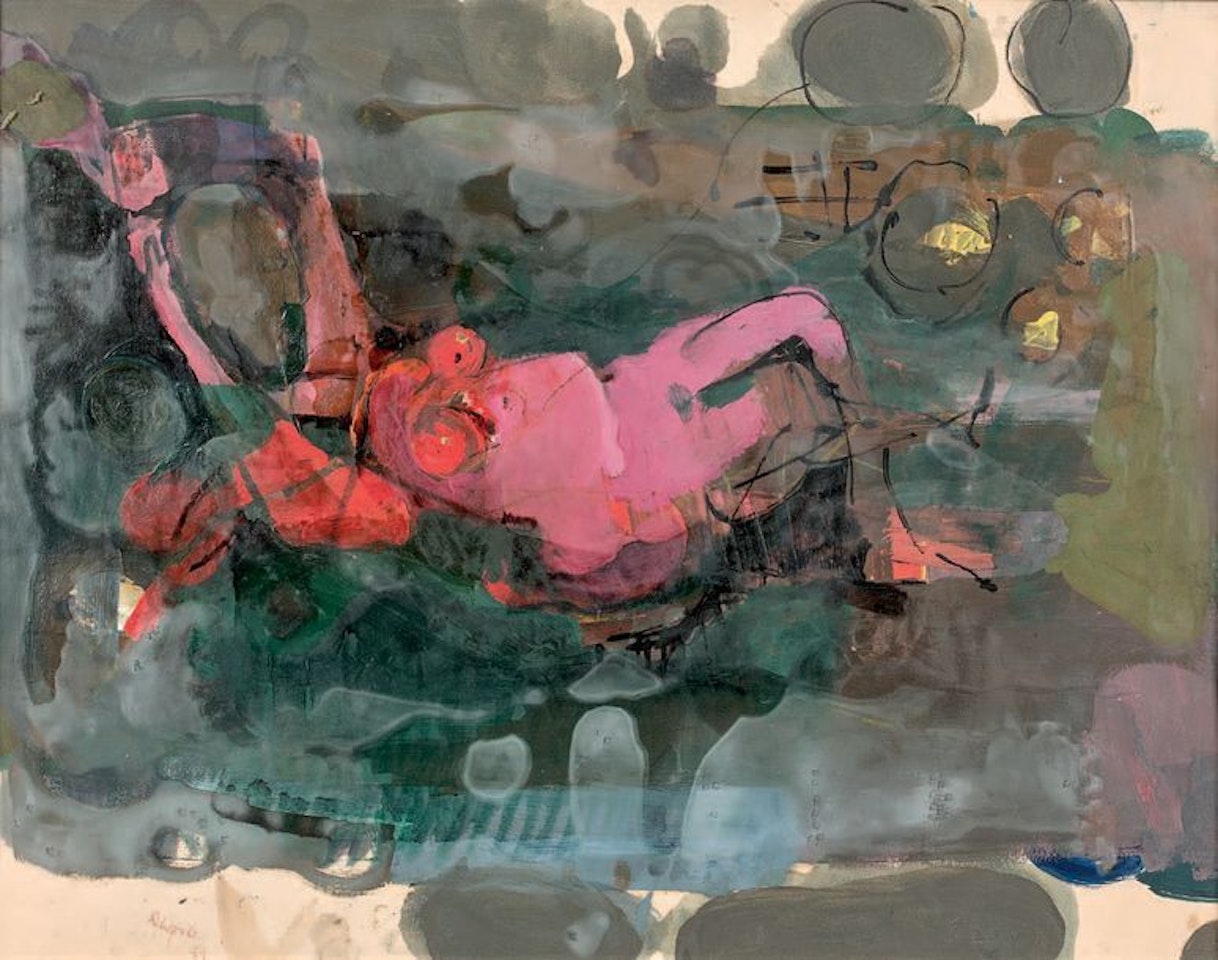 Reclining red nude by Paul Rebeyrolle