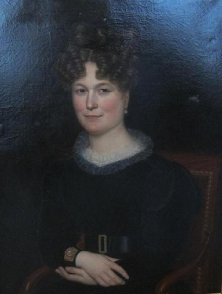 "Portrait of a lady dressed in black with a tulle collar." by French School