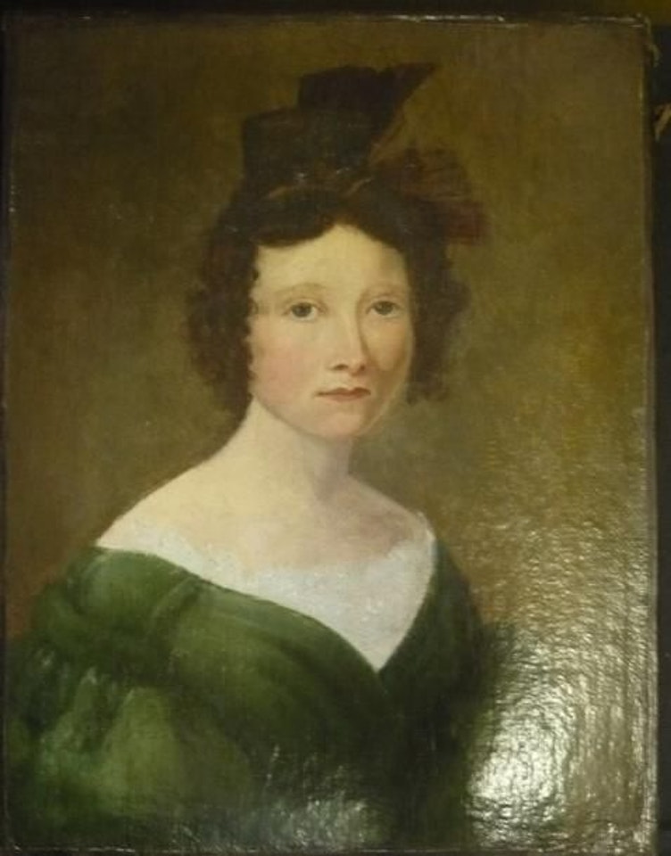 Portrait of a woman in a green dress by French School