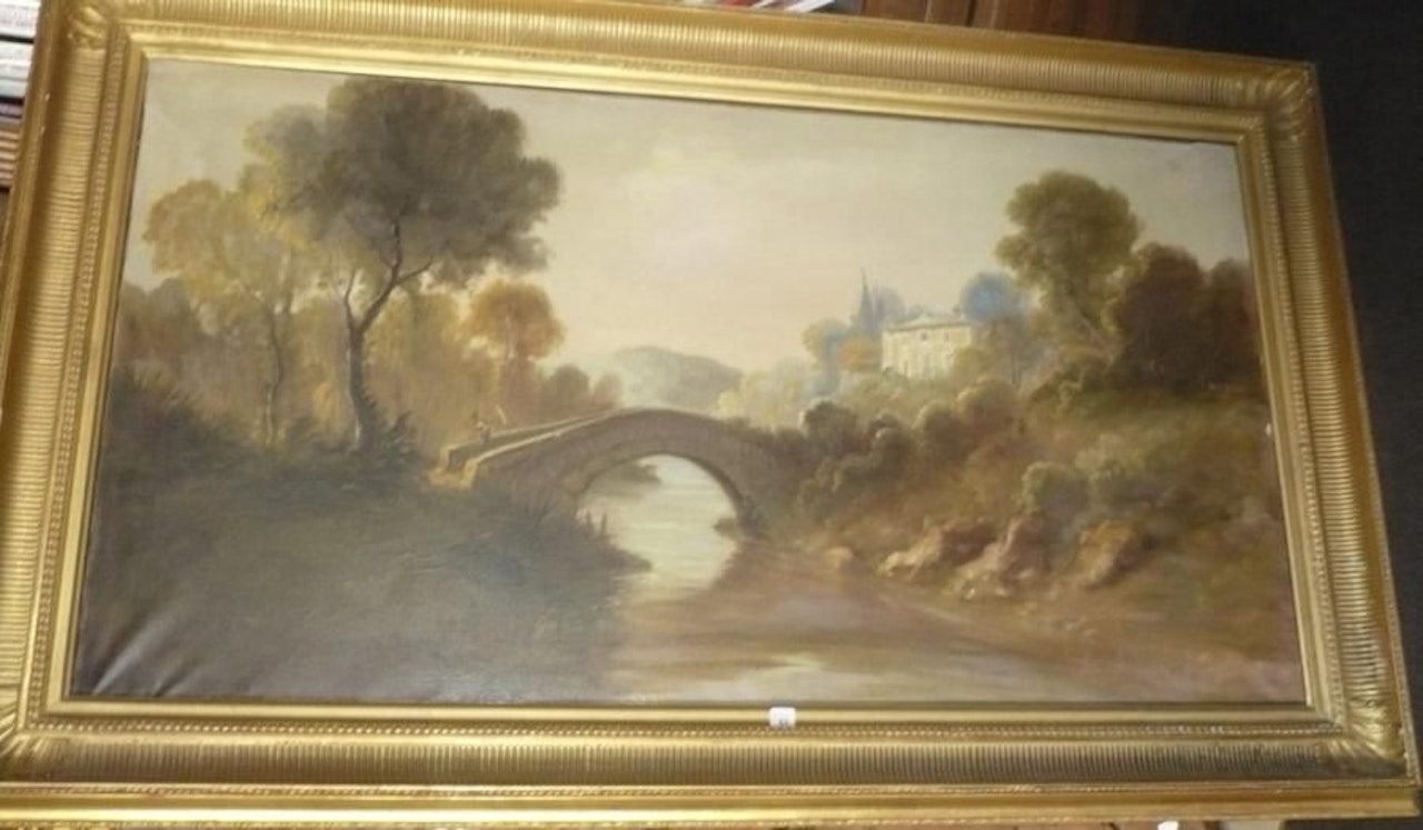 Landscape at the bridge by Italian School
