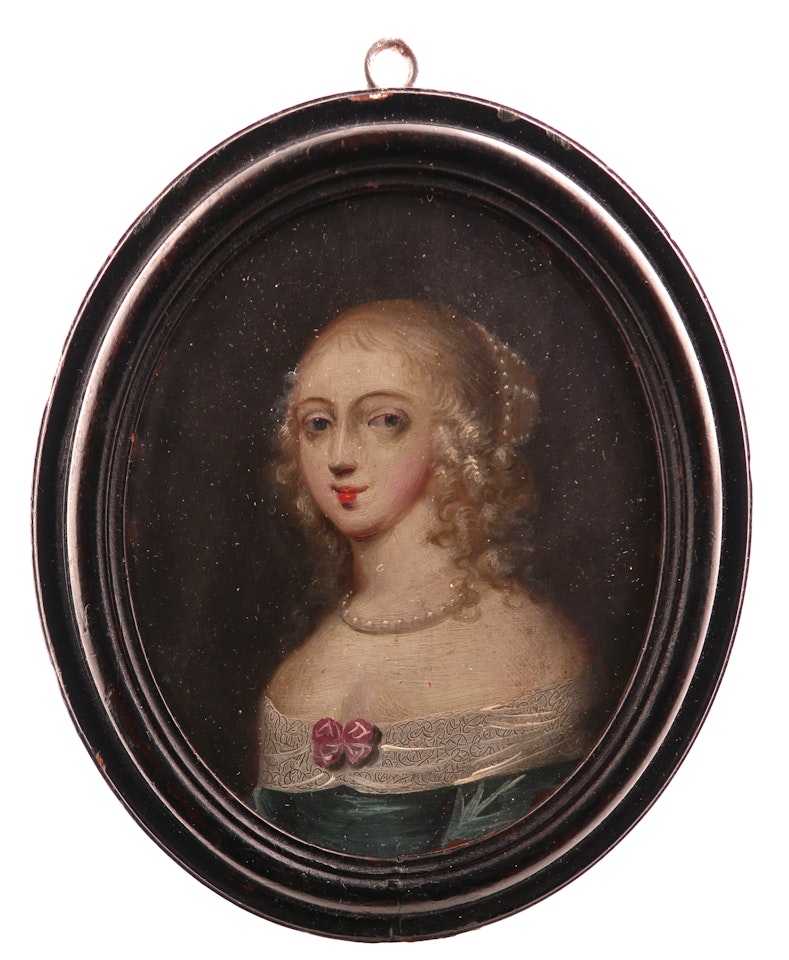Portrait miniature of a Lady, head and shoulders, in a blue dress by English School
