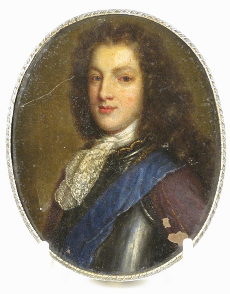 A gentleman, head and shoulders, wearing armour and a white ruff, facing left by English School