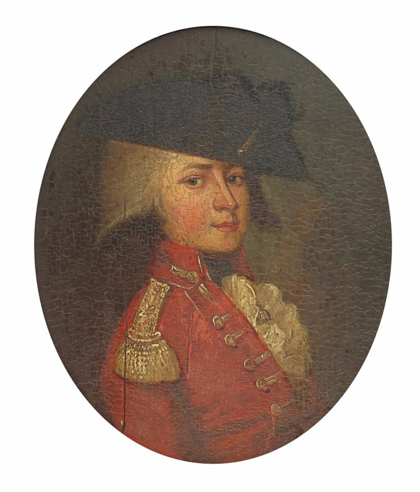 An officer, head and shoulders in red uniform by English School
