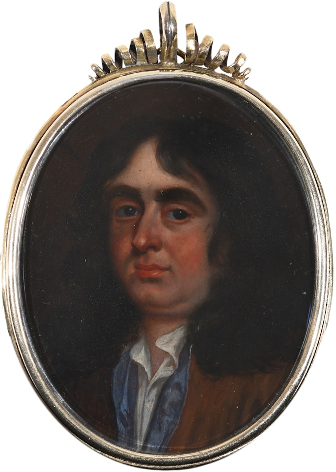 Portrait miniature of a gentleman, traditionally identified as John Greene, wearing a brown coat with blue collar by English School