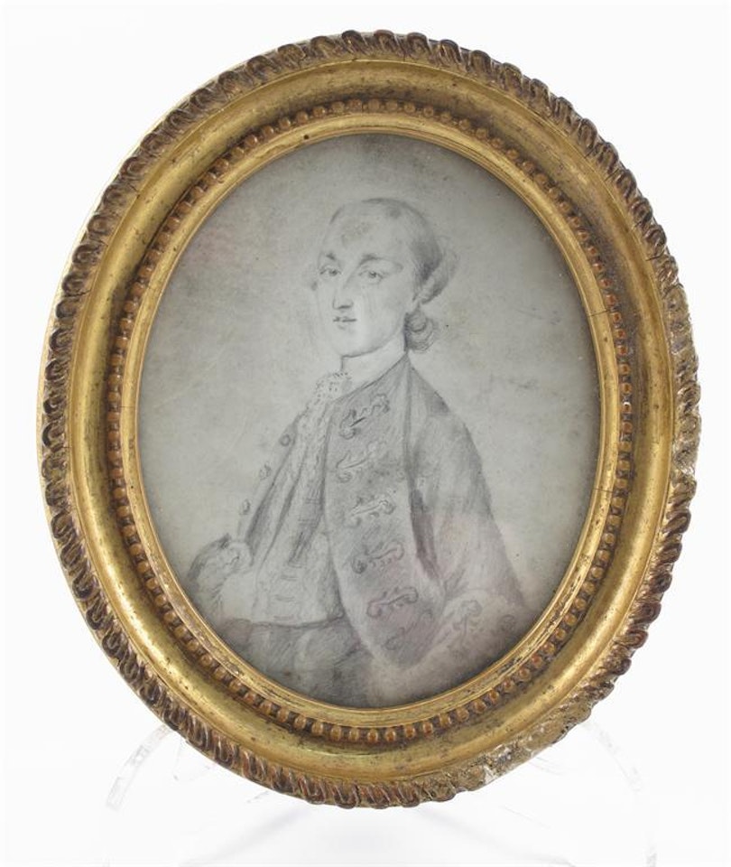 A gentleman, half length, facing left by English School