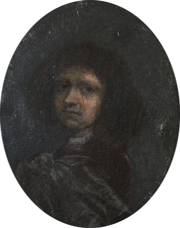 Portrait miniature of a gentleman wearing a brown coat and grey cloak by Dutch School