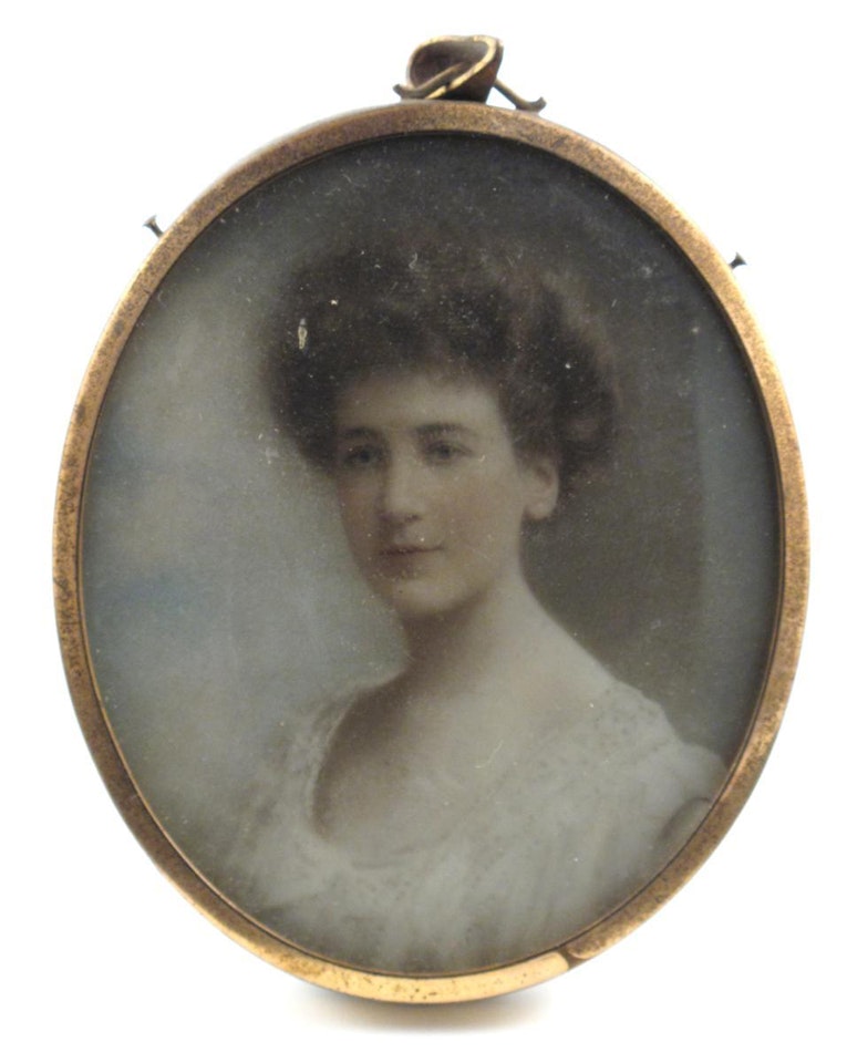 A lady, head and shoulders, wearing white by English School