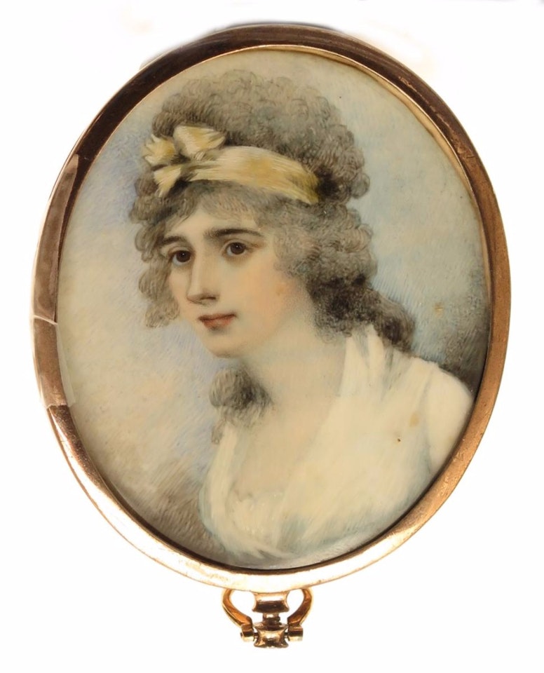Portrait miniature of Fanny, wife of Gibbs Crawford; Head and shoulders, wearing white by English School