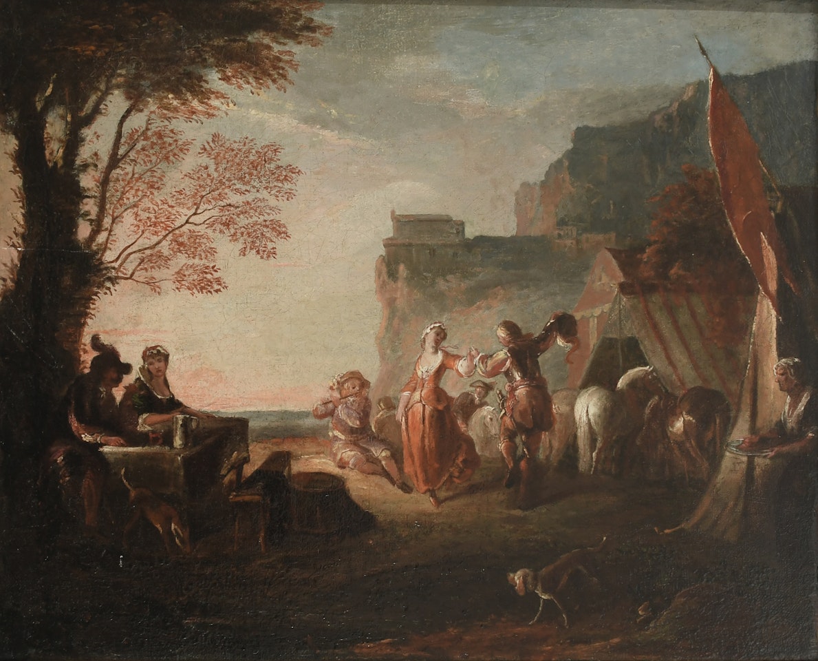 Revellers by a horse fair by Dutch School