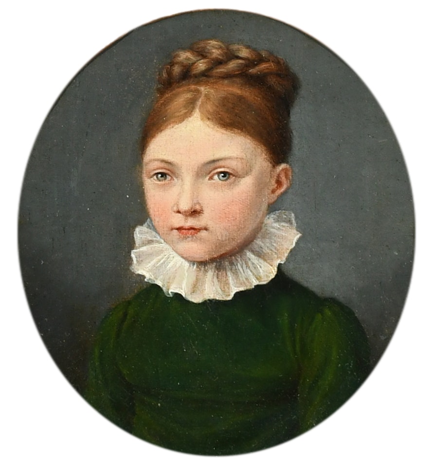 Portrait miniature of Emma Blanchet of Vevey (1815-1879), wearing a green dress by French School