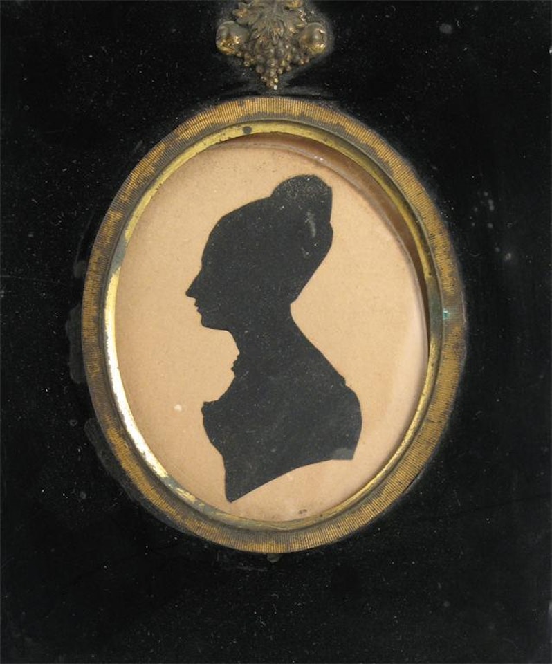 Three various silhouettes of two ladies and a gentleman by English School