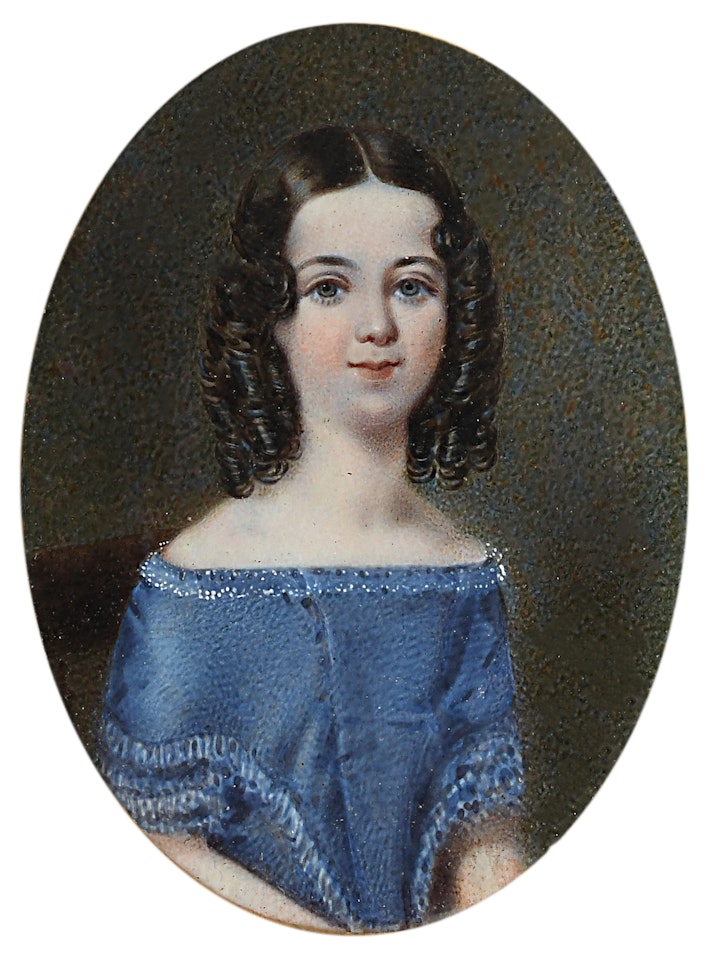 Portrait miniature of a young girl wearing a blue dress by English School