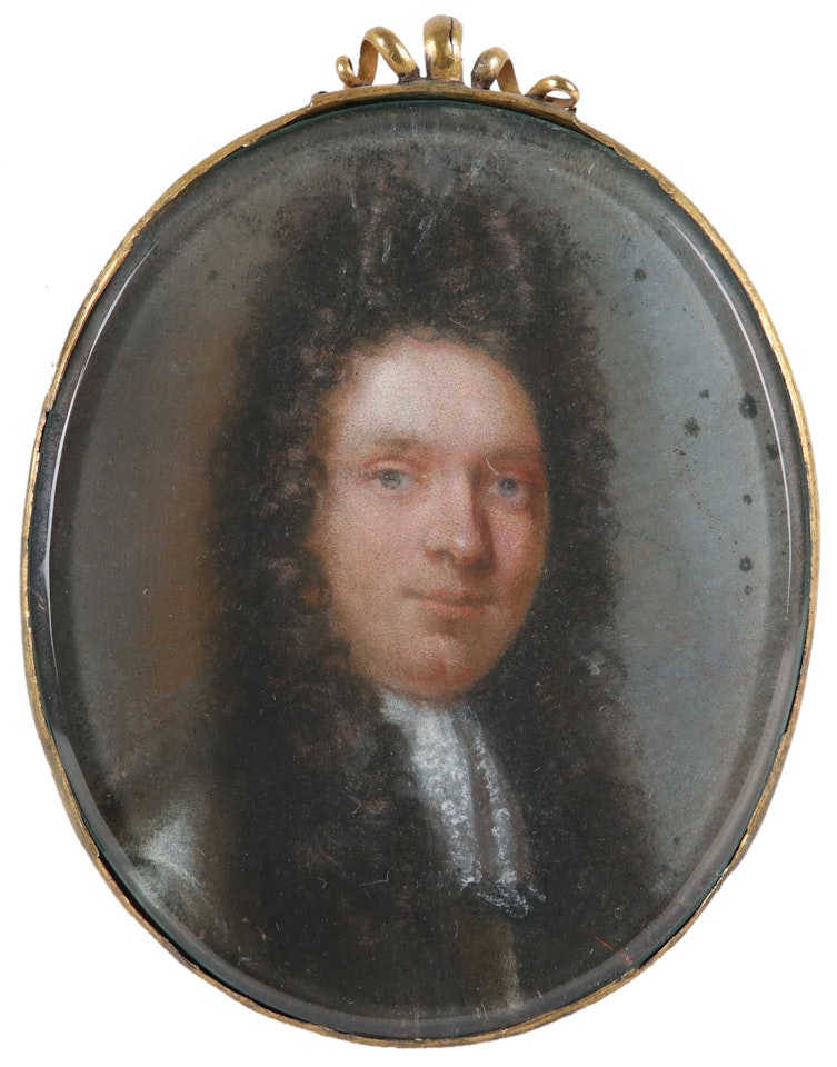 Portrait miniature of a gentleman wearing armour and a long wig by English School