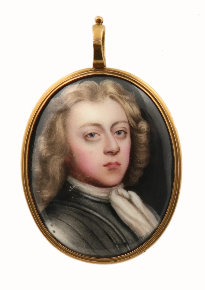 Portrait miniature of a gentleman wearing armour and a white cravat by Continental School