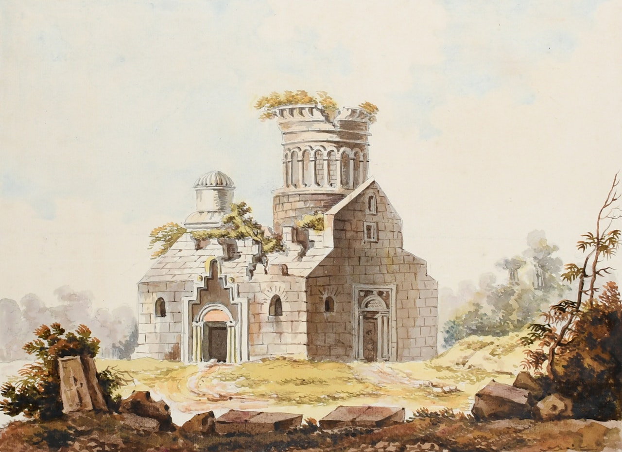 View of the Armenian Monastery of St. Macar near Tbilisi, Georgia by French School