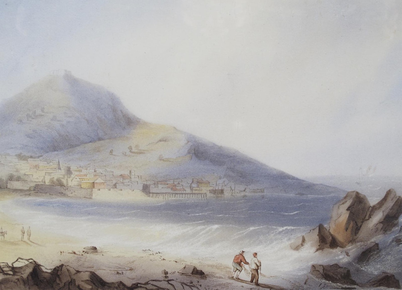 Fishermen in a bay, possibly Cape Town by English School
