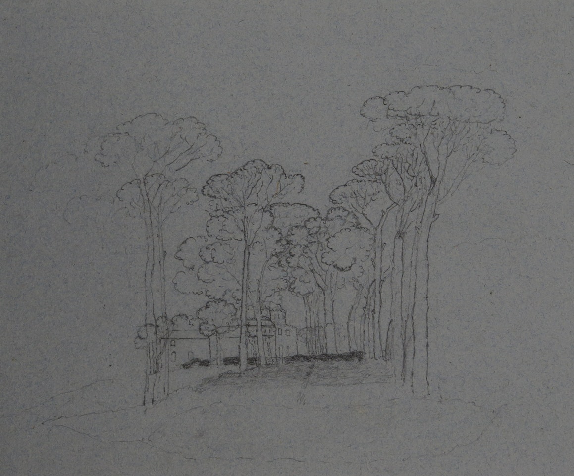 Wooded view of Rome by Edward Lear
