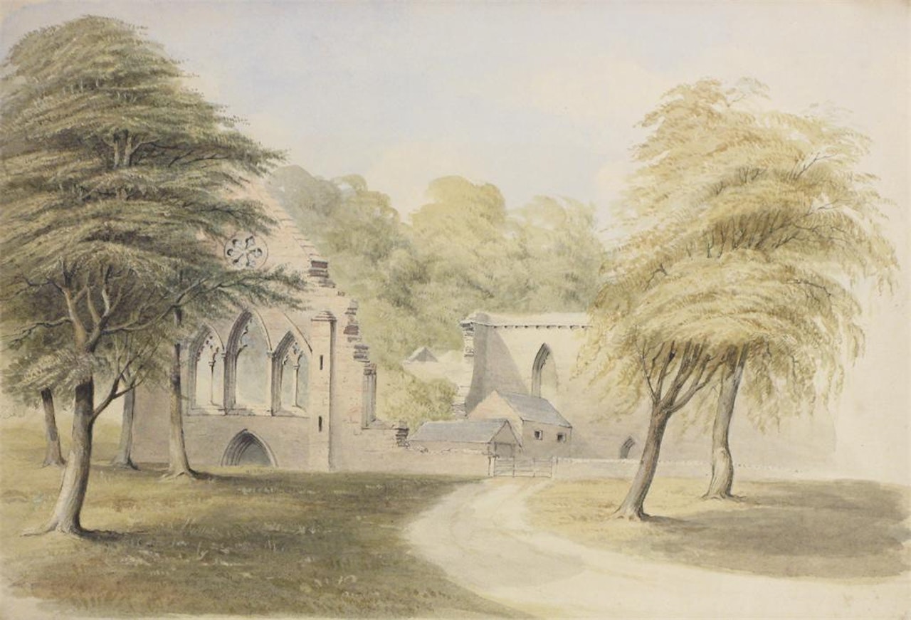 Study of ruins in a park by English School