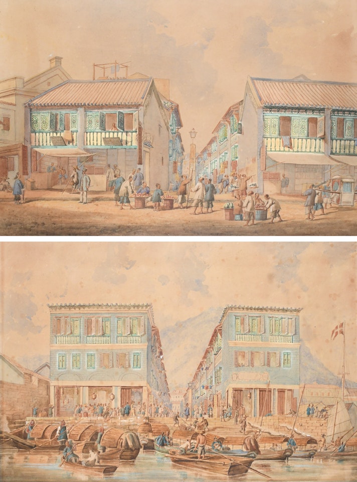 The town of Victoria, Hong Kong; A street scene in Hong Kong by Marciano Antonio Baptista