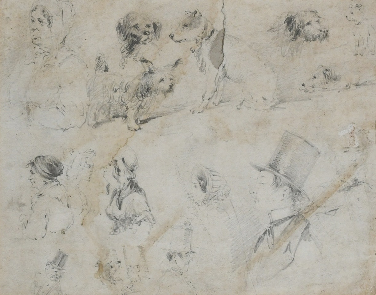 Studies of figures and dogs by English School