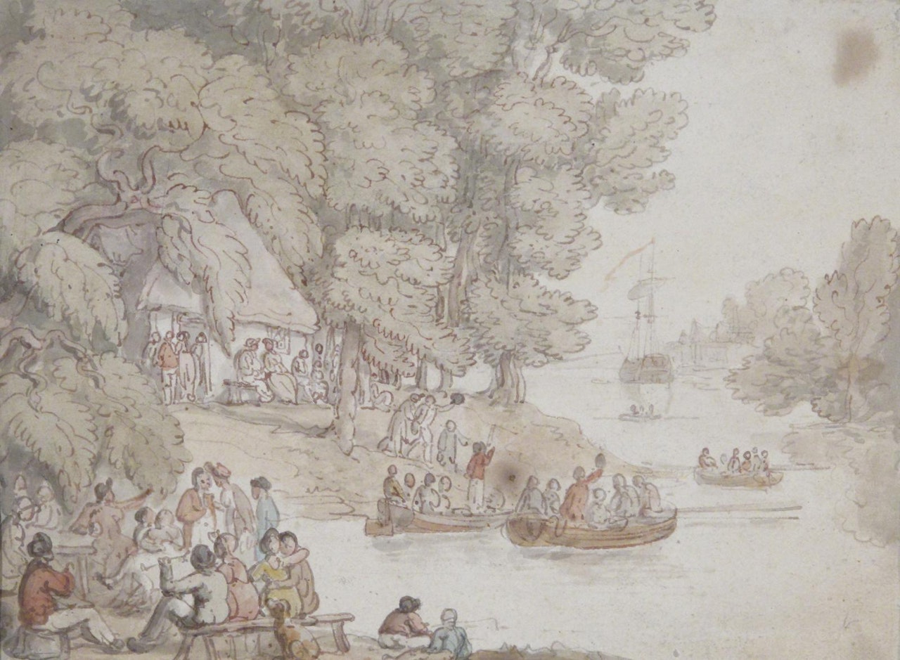 A wooded river scene by Thomas Rowlandson