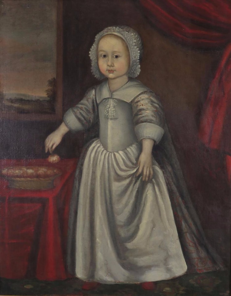 Portrait of Mary Marriott (d. 1703); Full length standing in an interior by English School