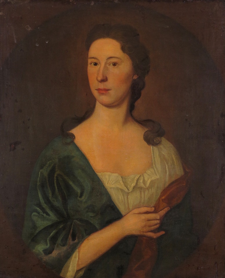 Portrait of a lady, half length wearing a blue robe by English School