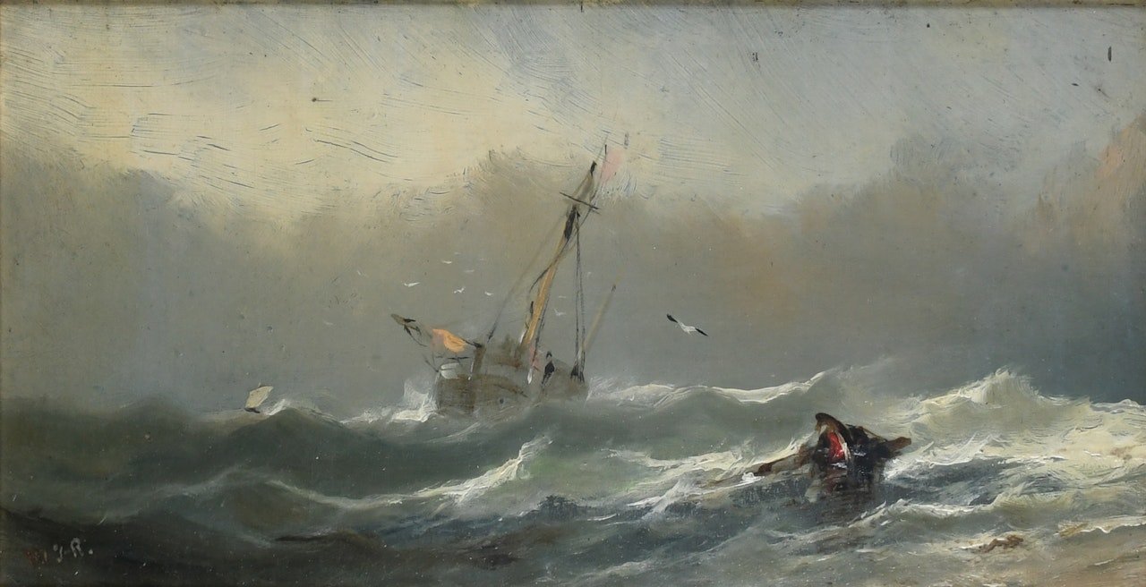 Ships in a storm by English School