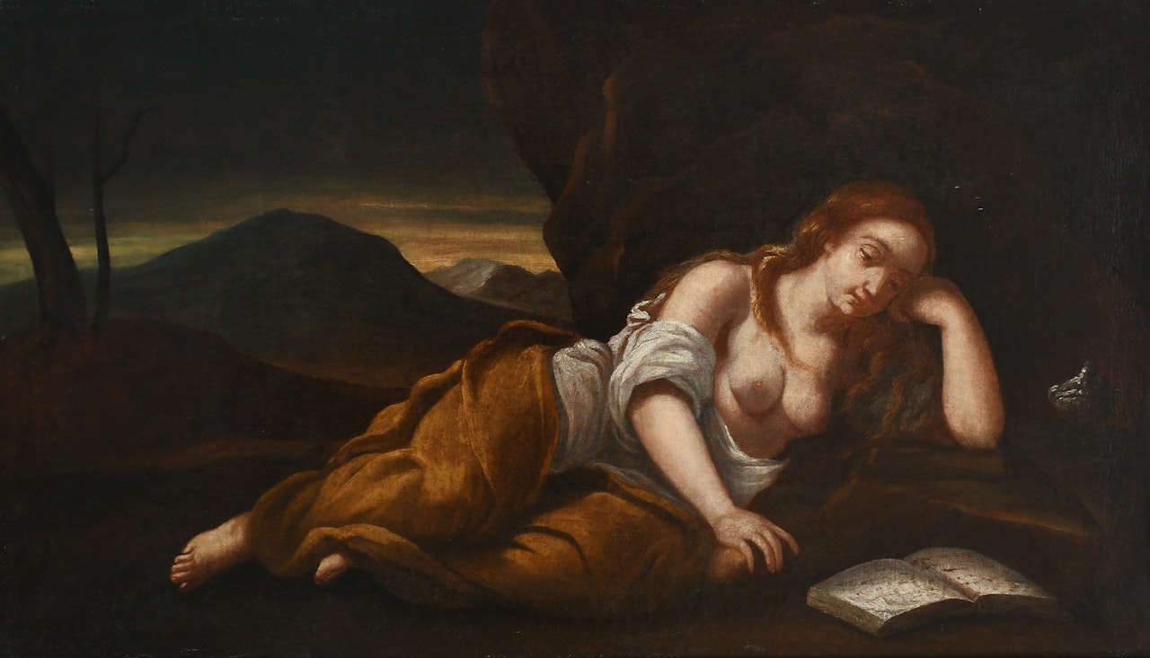 Mary Magdalen reading in a grotto by Italian School