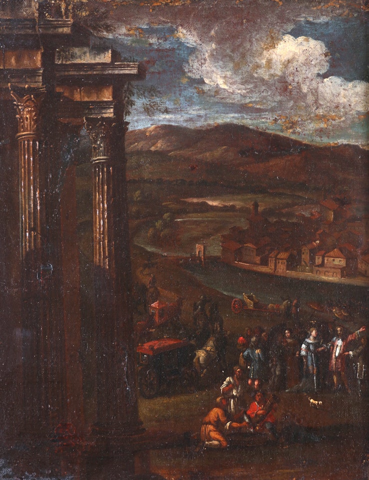 Figures in a classical landscape by Italian School